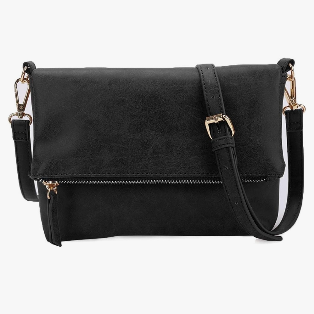 Gladdon Crossbody Purse with Adjustable Strap - Black with Gold Zipper - OS